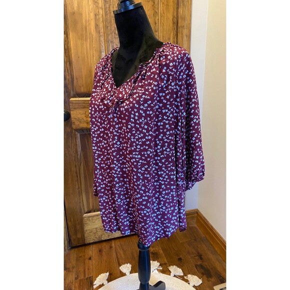 A.N.A. Boho Peasant Womens Plus Size XL Burgundy Patterened Blouse Top - Picture 3 of 10